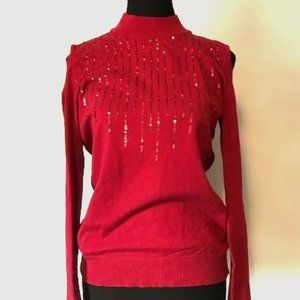 Thalia Sodi Red Cold Shoulder Sweater